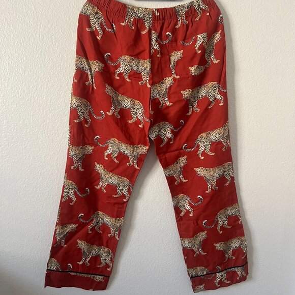 Katie Kime Sz S Cheetah‎ Pajama Pants Red Jungle Animal Cotton Blend - Picture 4 of 9